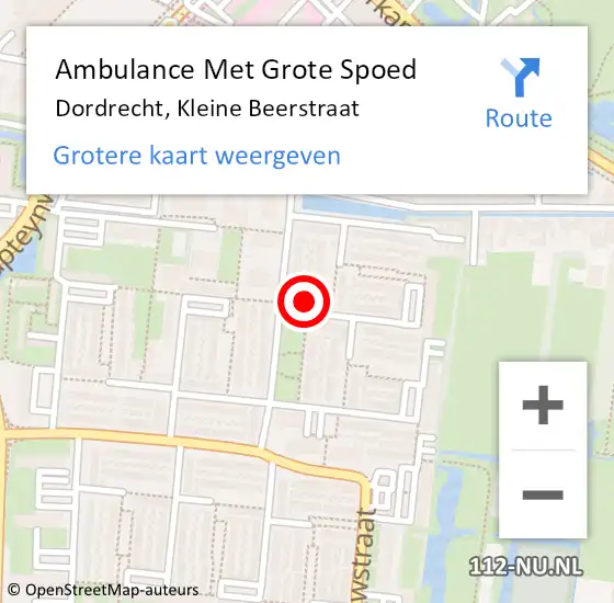 Locatie op kaart van de 112 melding: Ambulance Met Grote Spoed Naar Dordrecht, Kleine Beerstraat op 11 augustus 2024 19:31