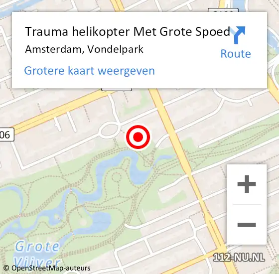 Locatie op kaart van de 112 melding: Trauma helikopter Met Grote Spoed Naar Amsterdam, Vondelpark op 11 augustus 2024 19:37