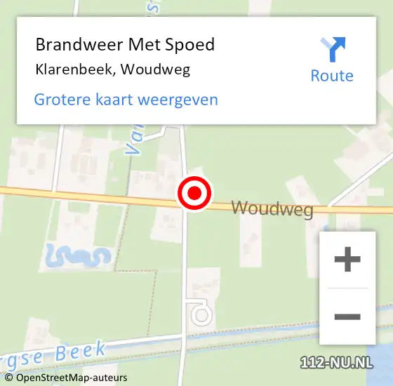 Locatie op kaart van de 112 melding: Brandweer Met Spoed Naar Klarenbeek, Woudweg op 11 augustus 2024 19:39