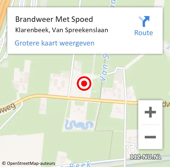 Locatie op kaart van de 112 melding: Brandweer Met Spoed Naar Klarenbeek, Van Spreekenslaan op 11 augustus 2024 19:39