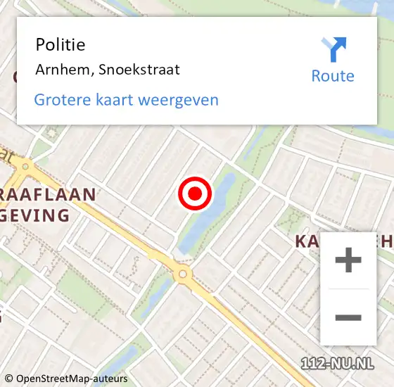 Locatie op kaart van de 112 melding: Politie Arnhem, Snoekstraat op 11 augustus 2024 19:43