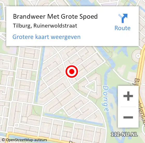 Locatie op kaart van de 112 melding: Brandweer Met Grote Spoed Naar Tilburg, Ruinerwoldstraat op 11 augustus 2024 19:49