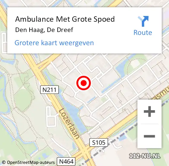 Locatie op kaart van de 112 melding: Ambulance Met Grote Spoed Naar Den Haag, De Dreef op 11 augustus 2024 19:58