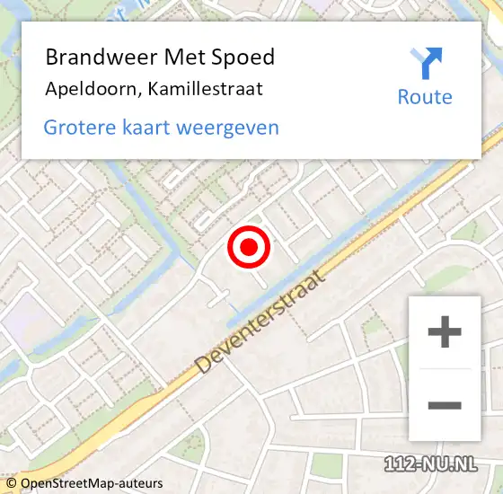 Locatie op kaart van de 112 melding: Brandweer Met Spoed Naar Apeldoorn, Kamillestraat op 11 augustus 2024 20:08