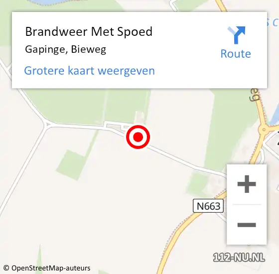 Locatie op kaart van de 112 melding: Brandweer Met Spoed Naar Gapinge, Bieweg op 11 augustus 2024 20:13