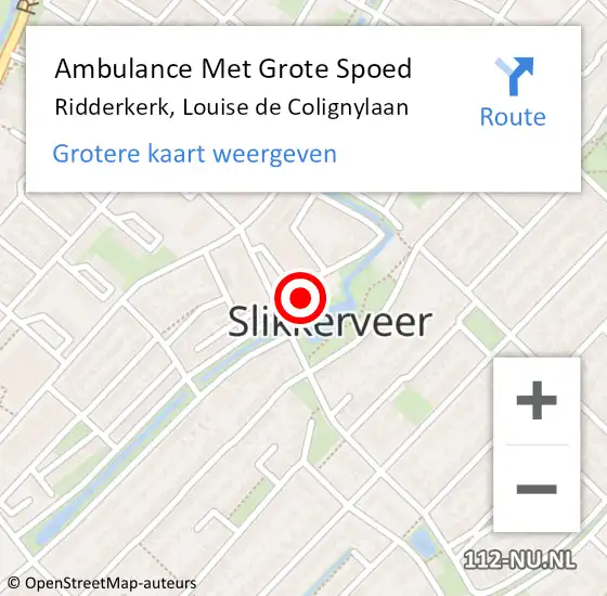 Locatie op kaart van de 112 melding: Ambulance Met Grote Spoed Naar Ridderkerk, Louise de Colignylaan op 11 augustus 2024 20:28