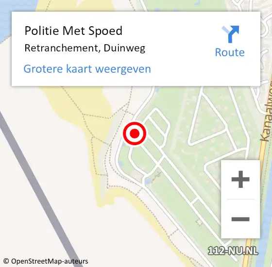 Locatie op kaart van de 112 melding: Politie Met Spoed Naar Retranchement, Duinweg op 11 augustus 2024 20:48