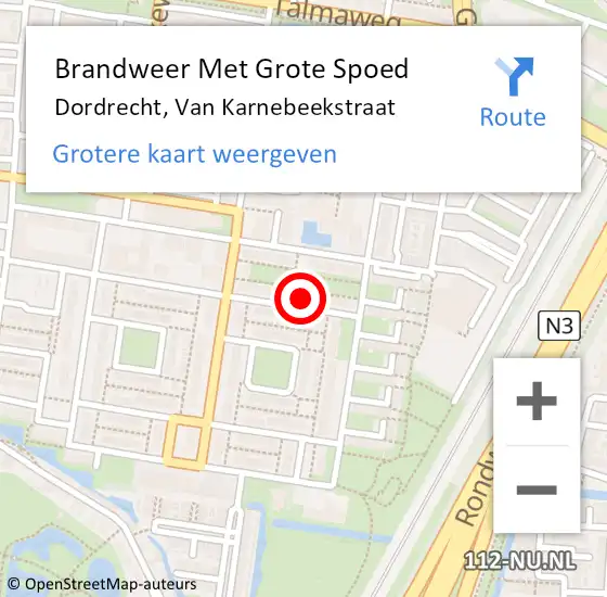 Locatie op kaart van de 112 melding: Brandweer Met Grote Spoed Naar Dordrecht, Van Karnebeekstraat op 11 augustus 2024 21:00