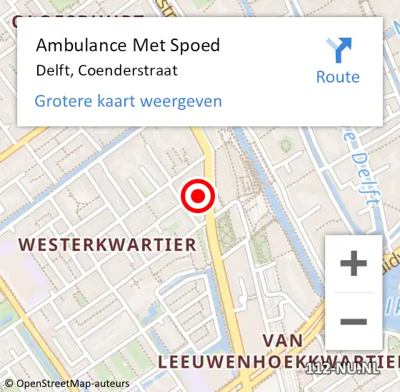 Locatie op kaart van de 112 melding: Ambulance Met Spoed Naar Delft, Coenderstraat op 11 augustus 2024 21:11