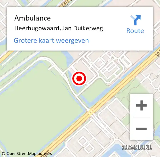 Locatie op kaart van de 112 melding: Ambulance Heerhugowaard, Jan Duikerweg op 11 augustus 2024 21:46