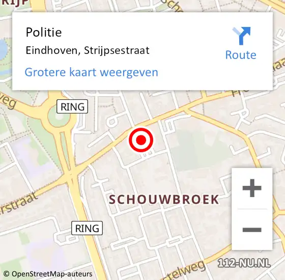 Locatie op kaart van de 112 melding: Politie Eindhoven, Strijpsestraat op 11 augustus 2024 21:46