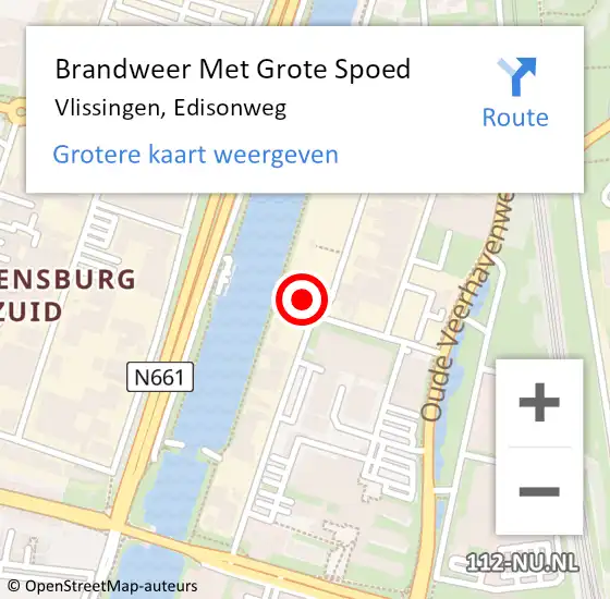 Locatie op kaart van de 112 melding: Brandweer Met Grote Spoed Naar Vlissingen, Edisonweg op 11 augustus 2024 21:52