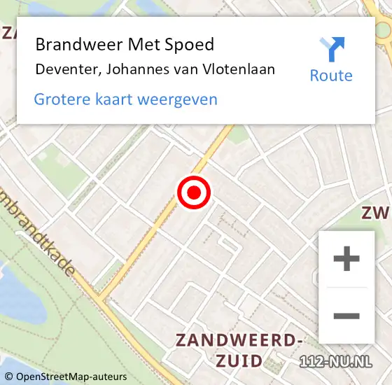 Locatie op kaart van de 112 melding: Brandweer Met Spoed Naar Deventer, Johannes van Vlotenlaan op 11 augustus 2024 21:53