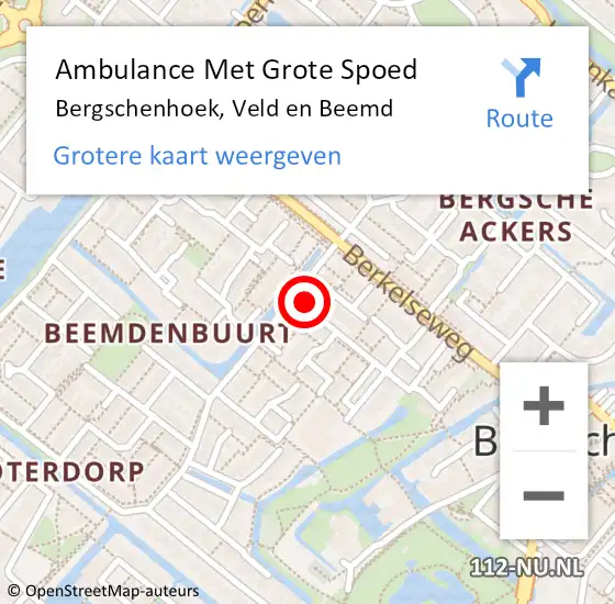 Locatie op kaart van de 112 melding: Ambulance Met Grote Spoed Naar Bergschenhoek, Veld en Beemd op 11 augustus 2024 22:02