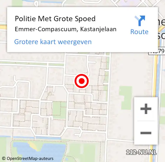 Locatie op kaart van de 112 melding: Politie Met Grote Spoed Naar Emmer-Compascuum, Kastanjelaan op 11 augustus 2024 22:04