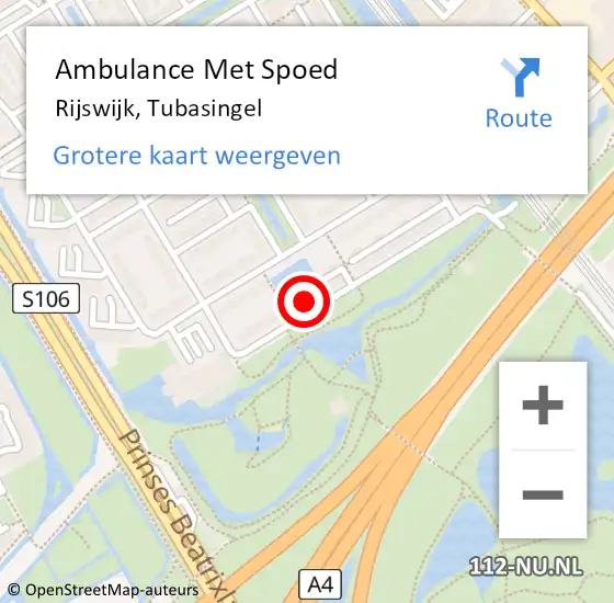 Locatie op kaart van de 112 melding: Ambulance Met Spoed Naar Rijswijk, Tubasingel op 11 augustus 2024 22:08