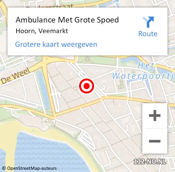 Locatie op kaart van de 112 melding: Ambulance Met Grote Spoed Naar Hoorn, Veemarkt op 11 augustus 2024 22:36