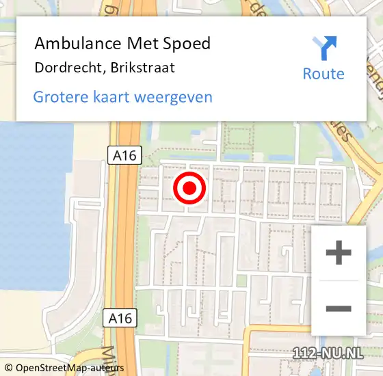 Locatie op kaart van de 112 melding: Ambulance Met Spoed Naar Dordrecht, Brikstraat op 11 augustus 2024 22:48