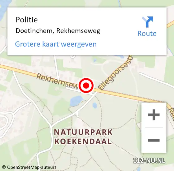 Locatie op kaart van de 112 melding: Politie Doetinchem, Rekhemseweg op 11 augustus 2024 23:06