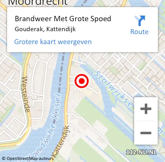 Locatie op kaart van de 112 melding: Brandweer Met Grote Spoed Naar Gouderak, Kattendijk op 16 oktober 2014 06:47