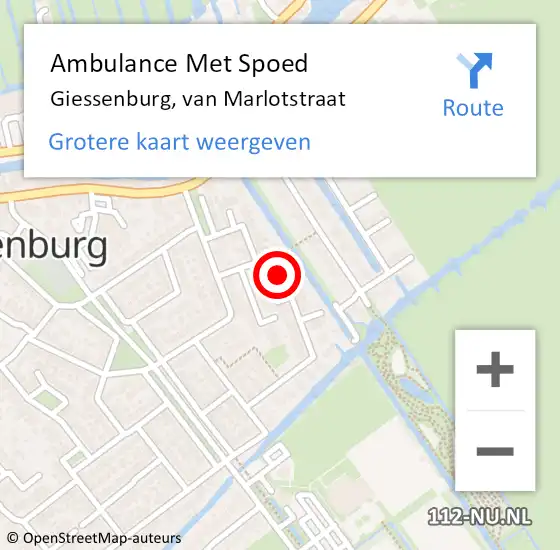 Locatie op kaart van de 112 melding: Ambulance Met Spoed Naar Giessenburg, van Marlotstraat op 12 augustus 2024 00:03