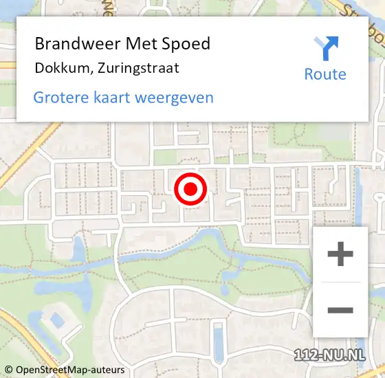 Locatie op kaart van de 112 melding: Brandweer Met Spoed Naar Dokkum, Zuringstraat op 12 augustus 2024 00:08