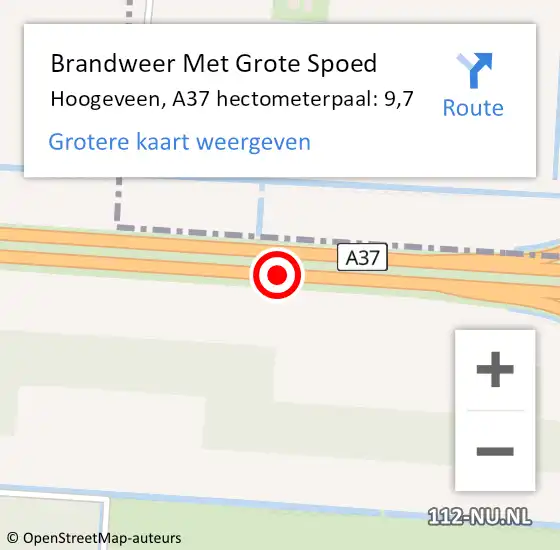 Locatie op kaart van de 112 melding: Brandweer Met Grote Spoed Naar Hoogeveen, A37 hectometerpaal: 9,7 op 12 augustus 2024 01:04