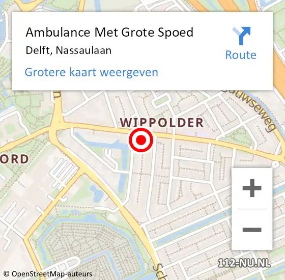 Locatie op kaart van de 112 melding: Ambulance Met Grote Spoed Naar Delft, Nassaulaan op 12 augustus 2024 01:09