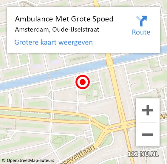 Locatie op kaart van de 112 melding: Ambulance Met Grote Spoed Naar Amsterdam, Oude-IJselstraat op 12 augustus 2024 01:33