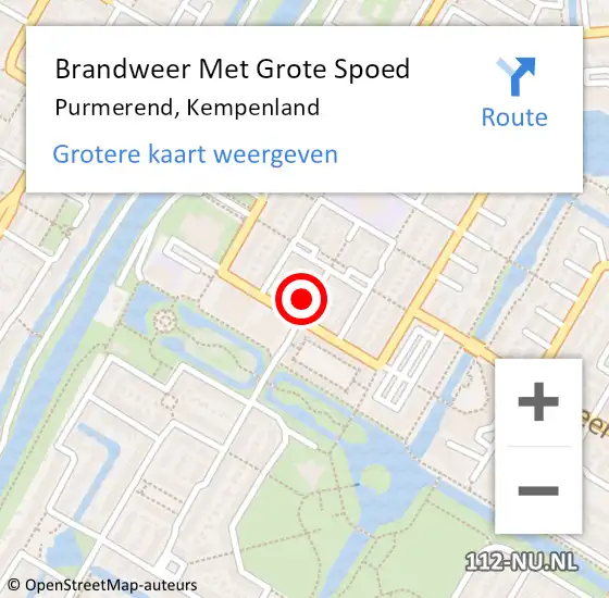 Locatie op kaart van de 112 melding: Brandweer Met Grote Spoed Naar Purmerend, Kempenland op 12 augustus 2024 01:40