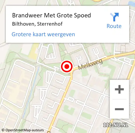 Locatie op kaart van de 112 melding: Brandweer Met Grote Spoed Naar Bilthoven, Sterrenhof op 12 augustus 2024 01:42