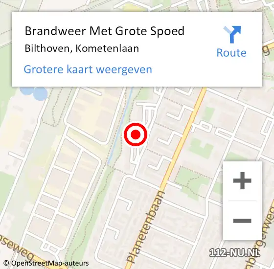 Locatie op kaart van de 112 melding: Brandweer Met Grote Spoed Naar Bilthoven, Kometenlaan op 12 augustus 2024 01:51