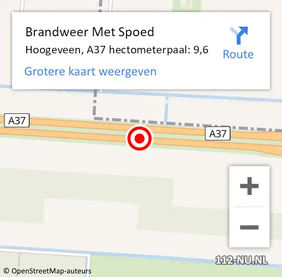 Locatie op kaart van de 112 melding: Brandweer Met Spoed Naar Hoogeveen, A37 hectometerpaal: 9,6 op 12 augustus 2024 02:05