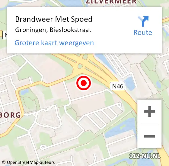 Locatie op kaart van de 112 melding: Brandweer Met Spoed Naar Groningen, Bieslookstraat op 12 augustus 2024 02:07