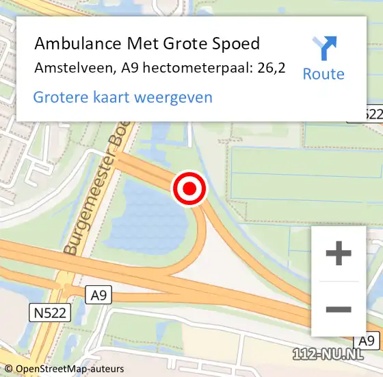 Locatie op kaart van de 112 melding: Ambulance Met Grote Spoed Naar Amstelveen, A9 hectometerpaal: 26,2 op 12 augustus 2024 02:23