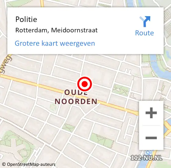 Locatie op kaart van de 112 melding: Politie Rotterdam, Meidoornstraat op 12 augustus 2024 04:53