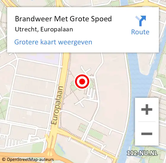 Locatie op kaart van de 112 melding: Brandweer Met Grote Spoed Naar Utrecht, Europalaan op 12 augustus 2024 06:18