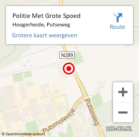 Locatie op kaart van de 112 melding: Politie Met Grote Spoed Naar Hoogerheide, Putseweg op 12 augustus 2024 07:07