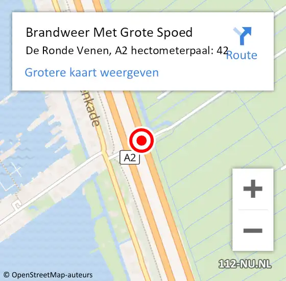 Locatie op kaart van de 112 melding: Brandweer Met Grote Spoed Naar De Ronde Venen, A2 hectometerpaal: 42 op 12 augustus 2024 07:41