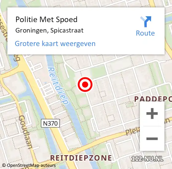 Locatie op kaart van de 112 melding: Politie Met Spoed Naar Groningen, Spicastraat op 12 augustus 2024 08:20