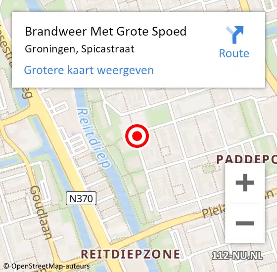 Locatie op kaart van de 112 melding: Brandweer Met Grote Spoed Naar Groningen, Spicastraat op 12 augustus 2024 08:21