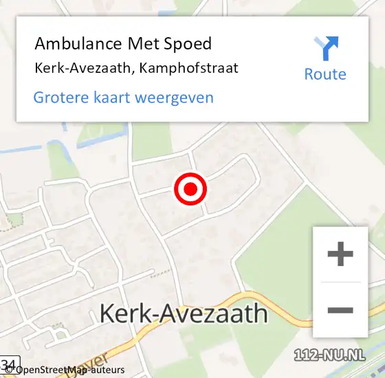 Locatie op kaart van de 112 melding: Ambulance Met Spoed Naar Kerk-Avezaath, Kamphofstraat op 16 oktober 2014 07:26