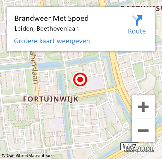 Locatie op kaart van de 112 melding: Brandweer Met Spoed Naar Leiden, Beethovenlaan op 12 augustus 2024 08:37