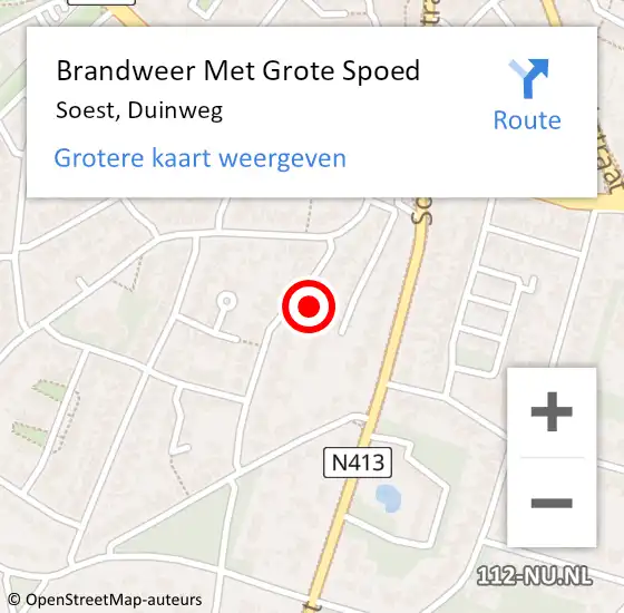 Locatie op kaart van de 112 melding: Brandweer Met Grote Spoed Naar Soest, Duinweg op 12 augustus 2024 08:39