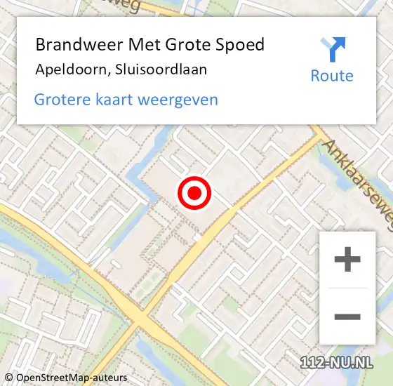 Locatie op kaart van de 112 melding: Brandweer Met Grote Spoed Naar Apeldoorn, Sluisoordlaan op 12 augustus 2024 08:51