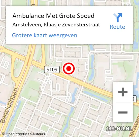 Locatie op kaart van de 112 melding: Ambulance Met Grote Spoed Naar Amstelveen, Klaasje Zevensterstraat op 12 augustus 2024 08:52