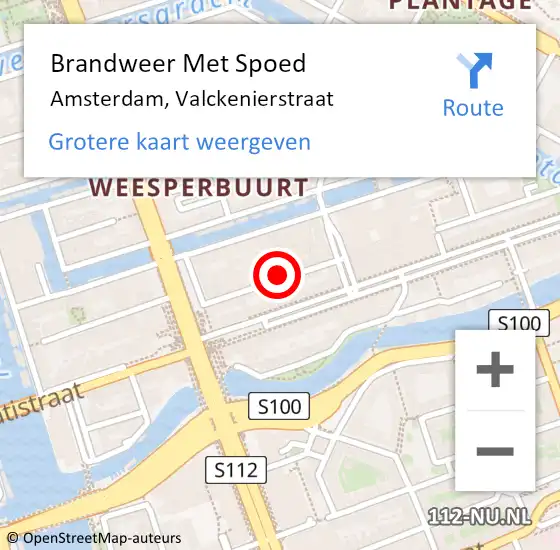 Locatie op kaart van de 112 melding: Brandweer Met Spoed Naar Amsterdam, Valckenierstraat op 12 augustus 2024 08:59