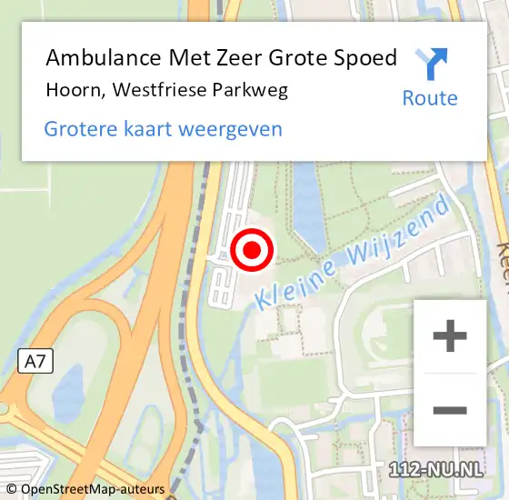 Locatie op kaart van de 112 melding: Ambulance Met Zeer Grote Spoed Naar Hoorn, Westfriese Parkweg op 12 augustus 2024 09:06