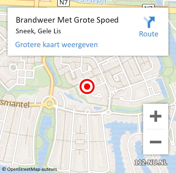 Locatie op kaart van de 112 melding: Brandweer Met Grote Spoed Naar Sneek, Gele Lis op 12 augustus 2024 09:12