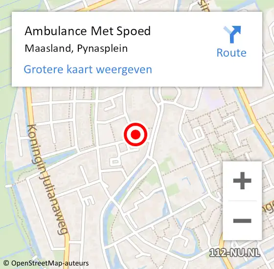 Locatie op kaart van de 112 melding: Ambulance Met Spoed Naar Maasland, Pynasplein op 12 augustus 2024 09:21